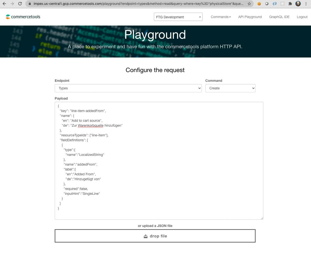 API Playground Create Type